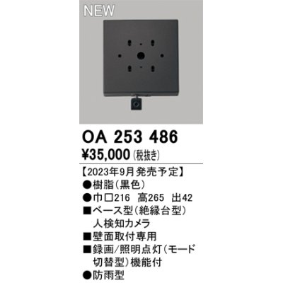 画像1: オーデリック OA253486 センサ ベース型人検知カメラ 壁面取付専用 防雨型 黒色
