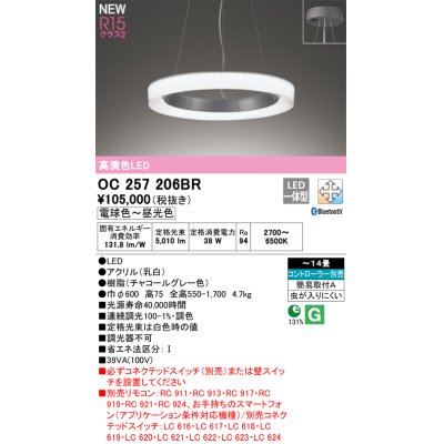 画像1: オーデリック OC257206BR シャンデリア 14畳 調光調色 Bluetooth リモコン別売 LED一体型 高演色LED チャコールグレー