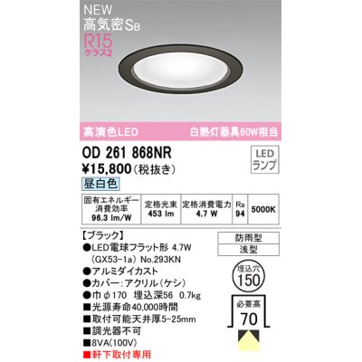 画像1: オーデリック OD261868NR(ランプ別梱) エクステリア ダウンライト 埋込穴φ150 LEDランプ 昼白色 高気密SB 高演色LED 軒下取付専用 防雨型 ブラック
