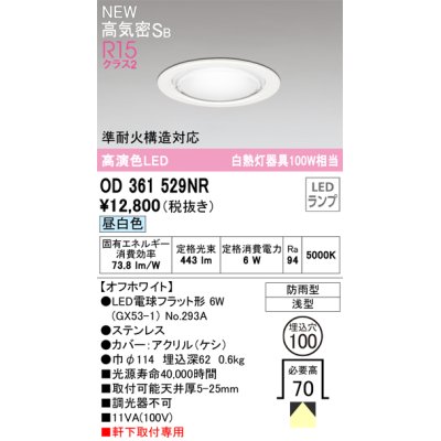 画像1: オーデリック OD361529NR(ランプ別梱) エクステリア ダウンライト 埋込穴φ100 LEDランプ 昼白色 高気密SB 高演色LED 軒下取付専用 防雨型 オフホワイト