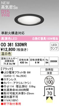 オーデリック OD361530WR(ランプ別梱) エクステリア ダウンライト 埋込穴φ100 LEDランプ 温白色 高気密SB 高演色LED 軒下取付専用 防雨型 ブラック