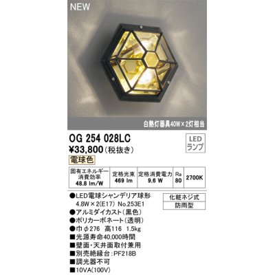 画像1: オーデリック OG254028LC(ランプ別梱) エクステリア ポーチライト LEDランプ 電球色 防雨型 黒色
