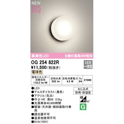画像1: オーデリック OG254822R エクステリア ポーチライト LED一体型 電球色 高演色LED 防雨・防湿型 黒色
