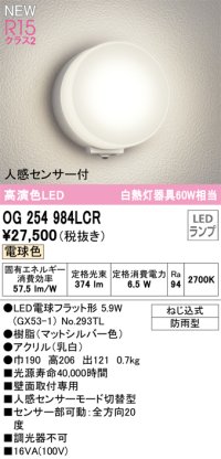 オーデリック OG254984LCR(ランプ別梱) エクステリア ポーチライト LEDランプ 電球色 高演色LED 人感センサー付 防雨型 マットシルバー