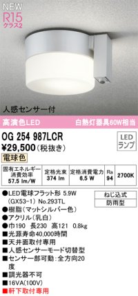 オーデリック OG254987LCR(ランプ別梱) エクステリア ポーチライト LEDランプ 電球色 高演色LED 人感センサー付 防雨型 マットシルバー