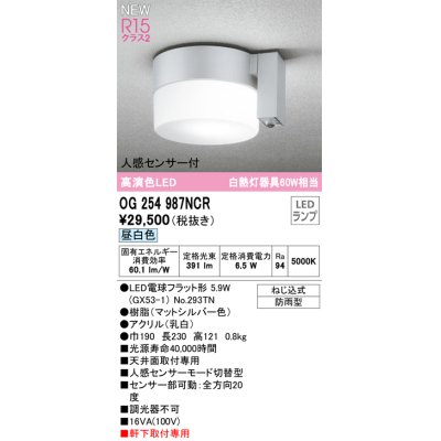 画像1: オーデリック OG254987NCR(ランプ別梱) エクステリア ポーチライト LEDランプ 昼白色 高演色LED 人感センサー付 防雨型 マットシルバー