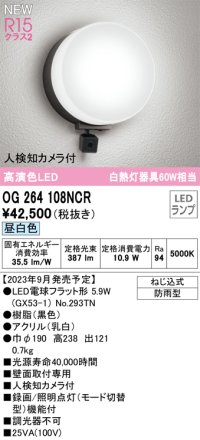 オーデリック OG264108NCR(ランプ別梱) エクステリア ポーチライト LEDランプ 昼白色 高演色LED 人検知カメラ付 防雨型 黒色