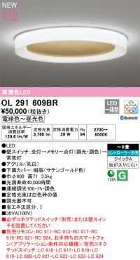 オーデリック OL291609BR シーリングライト 8畳 調光調色 Bluetooth リモコン別売 LED一体型 高演色LED サテンゴールド