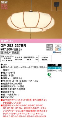 オーデリック OP252237BR 和風照明 ペンダントライト 12畳 調光調色 Bluetooth リモコン別売 LED一体型 高演色LED 引掛シーリング 木調
