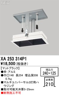 オーデリック XA253314P1 ダウンライト 部材 埋込穴240×125 ハウジング 2灯 マットブラック