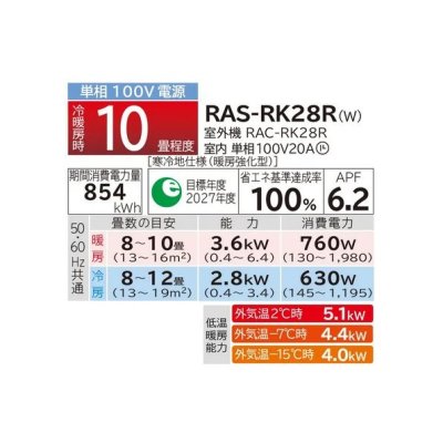 画像2: 日立 RAS-RK28R(W) ルームエアコン 10畳 RKシリーズ 寒冷地向 メガ暖 白くまくん 単相 100V 10畳程度 スターホワイト (RAS-RK28Nの後継) ♪