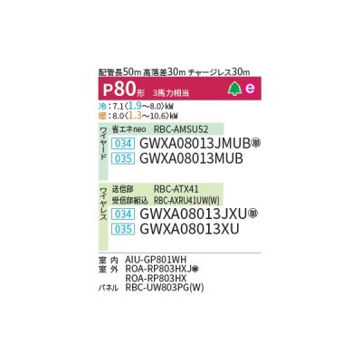画像2: 日本キヤリア/旧東芝 GWXA08013XU 業務用エアコン 天井カセット形 2方向吹出し ウルトラパワーエコ シングル P80 3馬力 三相200V ワイヤレス ♭♪