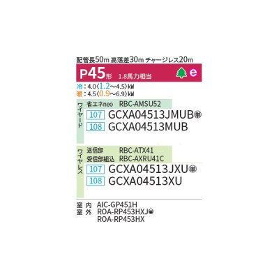 画像2: 日本キヤリア/旧東芝 GCXA04513MUB 業務用エアコン 天井吊形 ウルトラパワーエコ シングル P45 1.8馬力 三相200V ワイヤード ♪
