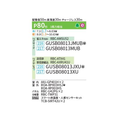 画像2: 日本キヤリア/旧東芝 GUSB08013JXU 業務用エアコン 天井カセット形 4方向吹出し スーパーパワーエコゴールド 同時ツイン P80 3馬力 単相200V ワイヤレス ♭♪∀
