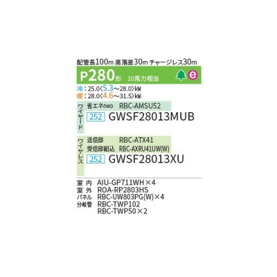 画像2: 日本キヤリア/旧東芝 GWSF28013XU 業務用エアコン 天井カセット形 2方向吹出し スーパーパワーエコゴールド 同時ダブルツイン P280 10馬力 三相200V ワイヤレス ♪∀