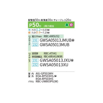 画像2: 日本キヤリア/旧東芝 GWSA05013JMUB 業務用エアコン 天井カセット形 2方向吹出し スーパーパワーエコゴールド シングル P50 2馬力 単相200V ワイヤード ♪∀