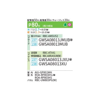 画像2: 日本キヤリア/旧東芝 GWSA08013MUB 業務用エアコン 天井カセット形 2方向吹出し スーパーパワーエコゴールド シングル P80 3馬力 三相200V ワイヤード ♭♪∀