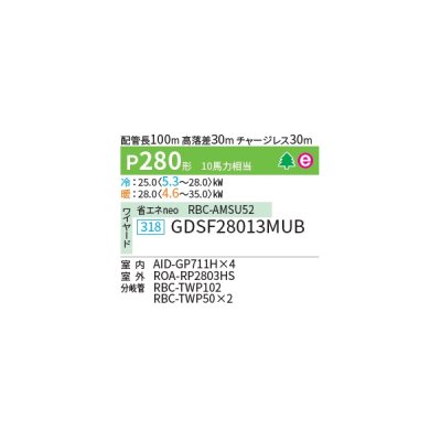 画像2: 日本キヤリア/旧東芝 GDSF28013MUB 業務用エアコン 天井埋込形 ダクト スーパーパワーエコゴールド 同時ダブルツイン P280 10馬力 三相200V ワイヤード 受注生産品 ♪∀§