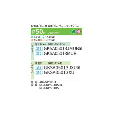 画像2: 日本キヤリア/旧東芝 GKSA05013MUB 業務用エアコン 壁掛形 スーパーパワーエコゴールド シングル P50 2馬力 三相200V ワイヤード ♪∀