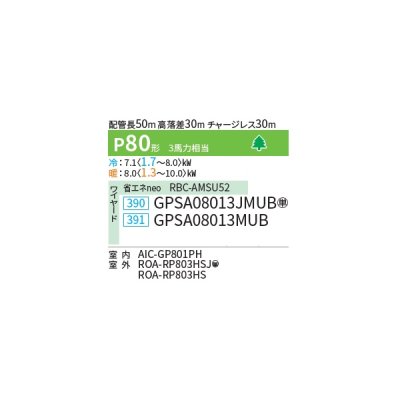 画像2: 日本キヤリア/旧東芝 GPSA08013MUB 業務用エアコン 厨房用 天井吊形 スーパーパワーエコゴールド シングル P80 3馬力 三相200V ワイヤード ♭♪∀