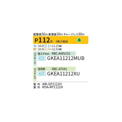 画像2: 日本キヤリア/旧東芝 GKEA11212XU 業務用エアコン 壁掛形 スマートエコneo シングル P112 4馬力 三相200V ワイヤレス ♭♪∀