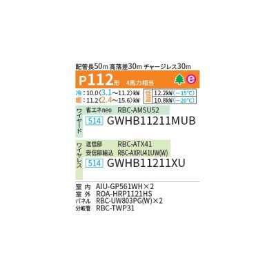 画像2: 日本キヤリア/旧東芝 GWHB11211MUB 業務用エアコン 天井カセット形 2方向吹出し スーパーパワーエコ暖太郎 同時ツイン P112 4馬力 三相200V ワイヤード ♭♪∀