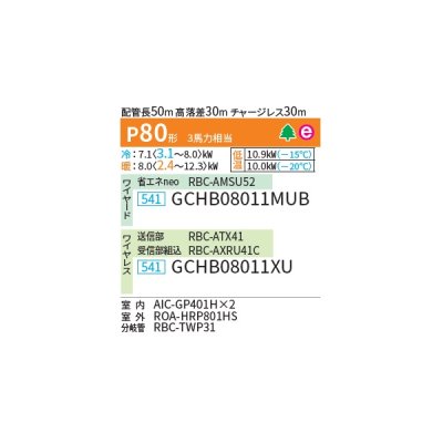 画像2: 日本キヤリア/旧東芝 GCHB08011MUB 業務用エアコン 天井吊形 スーパーパワーエコ暖太郎 同時ツイン P80 3馬力 三相200V ワイヤード ♭♪∀