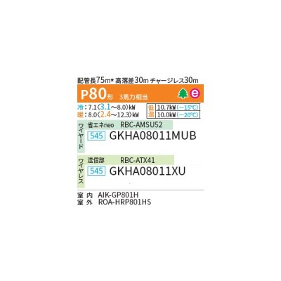 画像2: 日本キヤリア/旧東芝 GKHA08011XU 業務用エアコン 壁掛形 スーパーパワーエコ暖太郎 シングル P80 3馬力 三相200V ワイヤレス ♭♪∀