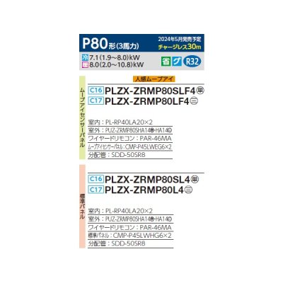 画像2: 三菱 PLZX-ZRMP80SLF4 業務用エアコン 2方向天井カセット スリムZR 同時ツイン P80形 3馬力 単相 200V ワイヤード ♪∀