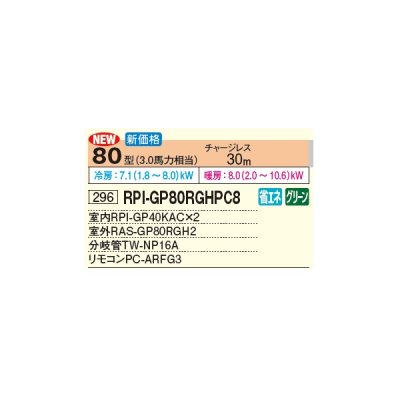 画像2: 日立 RPI-GP80RGHPC8 業務用エアコン てんうめ 同時ツイン 中静圧型 省エネの達人プレミアム 80型 3.0馬力 三相 200V(RPI-GP80RGHPC7の後継品)♪