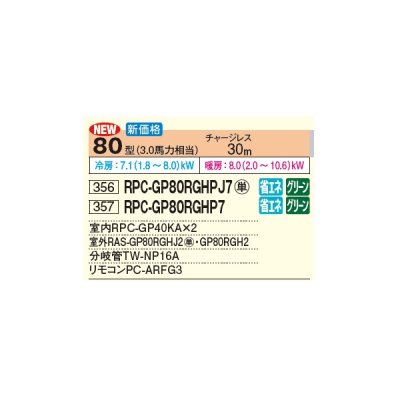 画像2: 日立 RPC-GP80RGHP7 業務用エアコン てんつり 同時ツイン 省エネの達人プレミアム 80型 3.0馬力 三相 200V(RPC-GP80RGHP6の後継品)♪