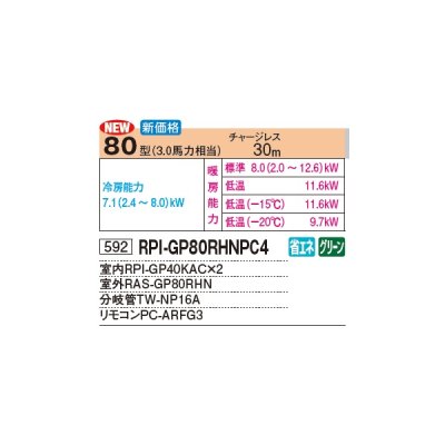 画像2: 日立 RPI-GP80RHNPC4 業務用エアコン てんうめ 同時ツイン 中静圧型 寒さ知らず 寒冷地向け 80型 3.0馬力 三相 200V(RPI-GP80RHNPC3の後継品)♪