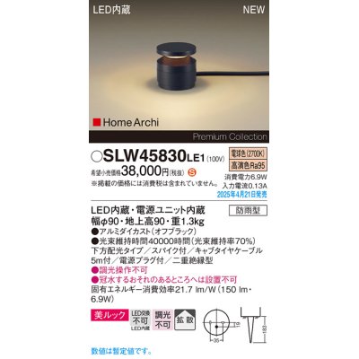 画像1: パナソニック SLW45830LE1 ガーデンライト LED(電球色) 据置取付型 美ルック 下方配光 拡散 スパイク付 HomeArchi 防雨型 オフブラック