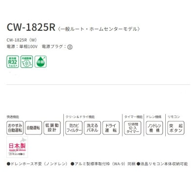 画像2: コロナ CW-1825R(W) リララ ウインドエアコン 冷房専用 単相100V 標準取付枠同梱