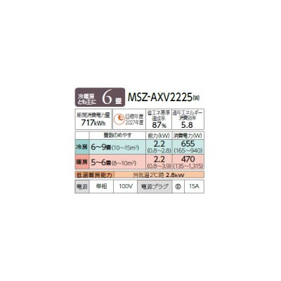 画像2: 三菱 MSZ-AXV2225(W) エアコン 6畳 ルームエアコン AXVシリーズ 単相100V/15A 6畳程度 ピュアホワイト (MSZ-AXV2224-Wの後継品)