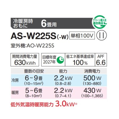 画像2: 富士通 AS-W225S エアコン 6畳 ルームエアコン Wシリーズ ノクリア 単相100V 6畳程度 ホワイト (AS-W224Rの後継品)