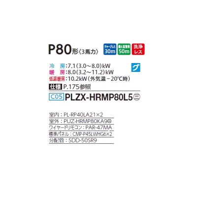 画像2: 三菱 PLZX-HRMP80L5 業務用エアコン 2方向天井カセット ズバ暖スリム Hシリーズ 同時ツイン P80形 3馬力 三相 200V ワイヤード ♪