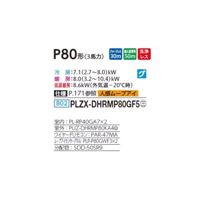 画像2: 三菱 PLZX-DHRMP80GF5 業務用エアコン 4方向天井カセット コンパクトタイプ ズバ暖スリム DHシリーズ 同時ツイン P80形 3馬力 三相 200V ワイヤード ♪