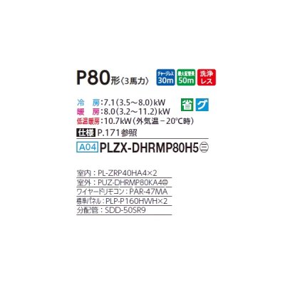 画像2: 三菱 PLZX-DHRMP80H5 業務用エアコン 4方向天井カセット i-スクエアタイプ ズバ暖スリム DHシリーズ 同時ツイン P80形 3馬力 三相 200V ワイヤード ♪