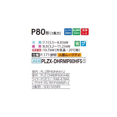 画像2: 三菱 PLZX-DHRMP80HF5 業務用エアコン 4方向天井カセット i-スクエアタイプ ズバ暖スリム DHシリーズ 同時ツイン P80形 3馬力 三相 200V ワイヤード ♪