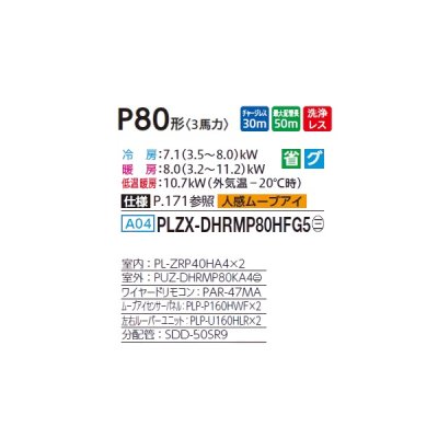 画像2: 三菱 PLZX-DHRMP80HFG5 業務用エアコン 4方向天井カセット i-スクエアタイプ ズバ暖スリム DHシリーズ 同時ツイン P80形 3馬力 三相 200V ワイヤード ♪