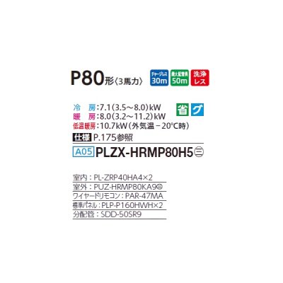 画像2: 三菱 PLZX-HRMP80H5 業務用エアコン 4方向天井カセット i-スクエアタイプ ズバ暖スリム Hシリーズ 同時ツイン P80形 3馬力 三相 200V ワイヤード ♪