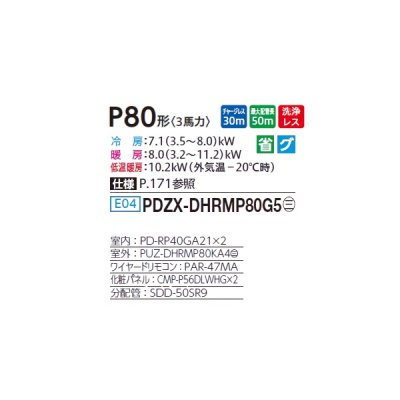 画像2: 三菱 PDZX-DHRMP80G5 業務用エアコン 天井ビルトイン ズバ暖スリム DHシリーズ 同時ツイン P80形 3馬力 三相 200V ワイヤード ♪