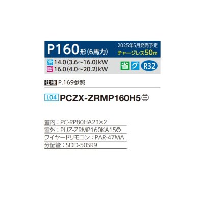 画像2: 三菱 PCZX-ZRMP160H5 業務用エアコン 厨房用天吊 スリムZR 同時ツイン P160形 6馬力 三相 200V ワイヤード ♪