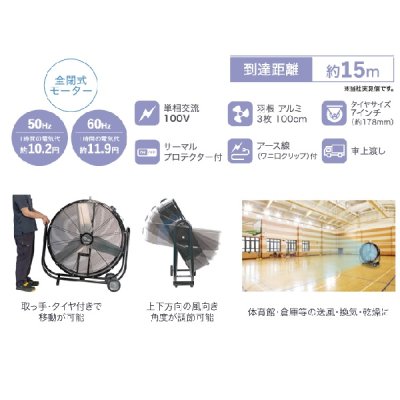 画像2: ナカトミ BF-100VZ 100cmビッグファン 大型循環送風機 全閉式モーター (BF-100Vの後継品)♪
