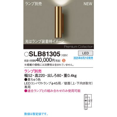 画像2: パナソニック SLB81305 ブラケット LED 壁直付型 LEDコンパクトランプφ45用 本体のみ ランプ別売 真ちゅう色