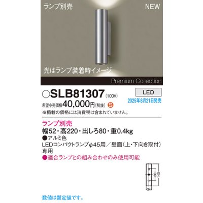 画像2: パナソニック SLB81307 ブラケット LED 壁直付型 LEDコンパクトランプφ45用 本体のみ ランプ別売 アルミ色