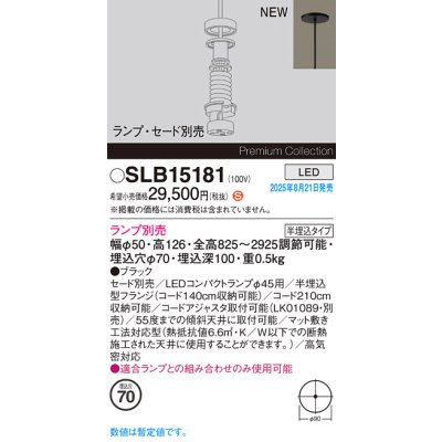 画像2: パナソニック SLB15181 ペンダント LED 天井半埋込吊下型 LEDコンパクトランプφ45用 本体のみ ランプ別売 セード別売 ブラック