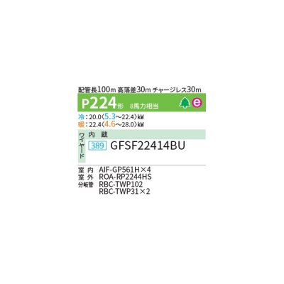 画像2: 日本キヤリア/旧東芝 GFSF22414BU 業務用エアコン 床置形 スタンド スーパーパワーエコ ゴールド 同時ダブルツイン P224形 8馬力 三相200V ワイヤード ♪∀