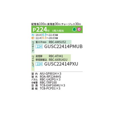 画像2: 日本キヤリア/旧東芝 GUSC22414PMUB 業務用エアコン 天井カセット形 4方向吹出し 大清快 プラズマ空清 同時トリプル P224形 8馬力 三相200V ワイヤード ♪∀